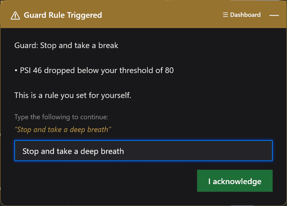 Meridian Guard typed acknowledgement intervention
